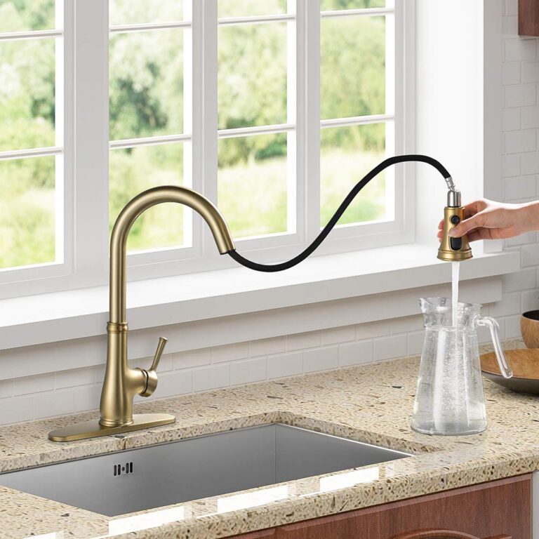 Gold Kitchen Sink Faucet with Pull Out Sprayer, Brushed Gold Copper
