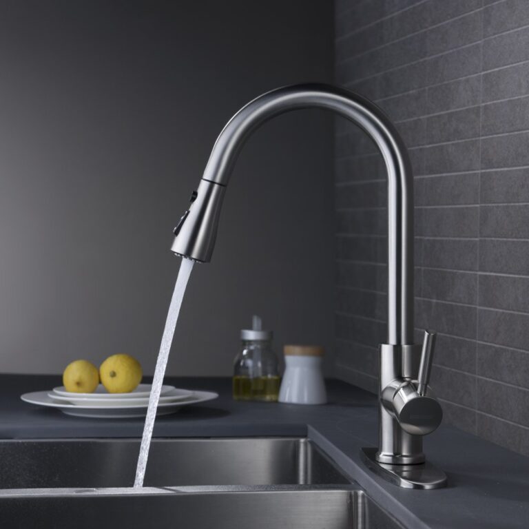 WEWE Single Handle High Arc Brushed Nickel Pull Out Kitchen Faucet ...