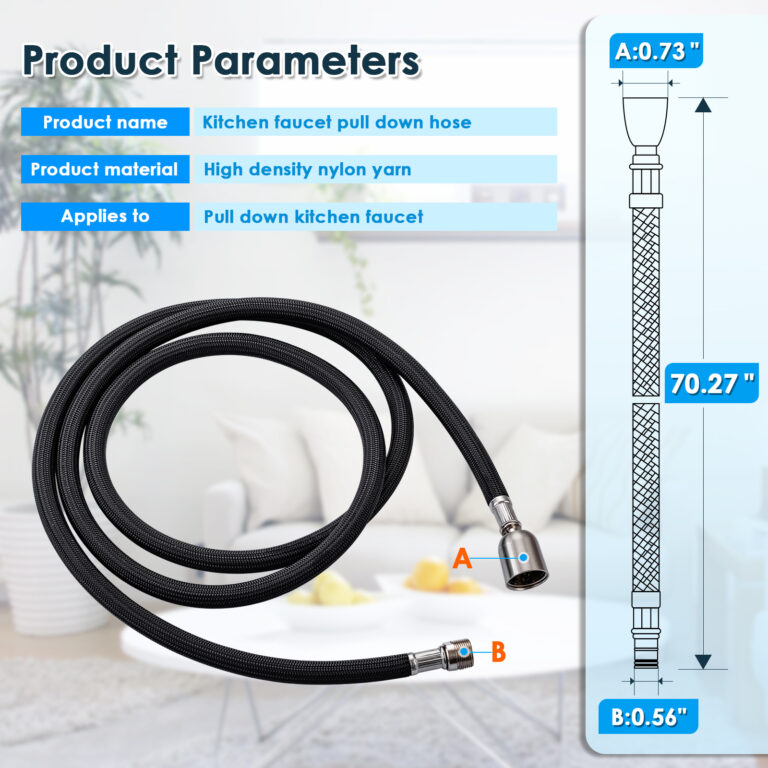 Kitchen Sink Pulldown Faucet Black Braided Replacement PullOut Head Hose 70.27inch or 178cm