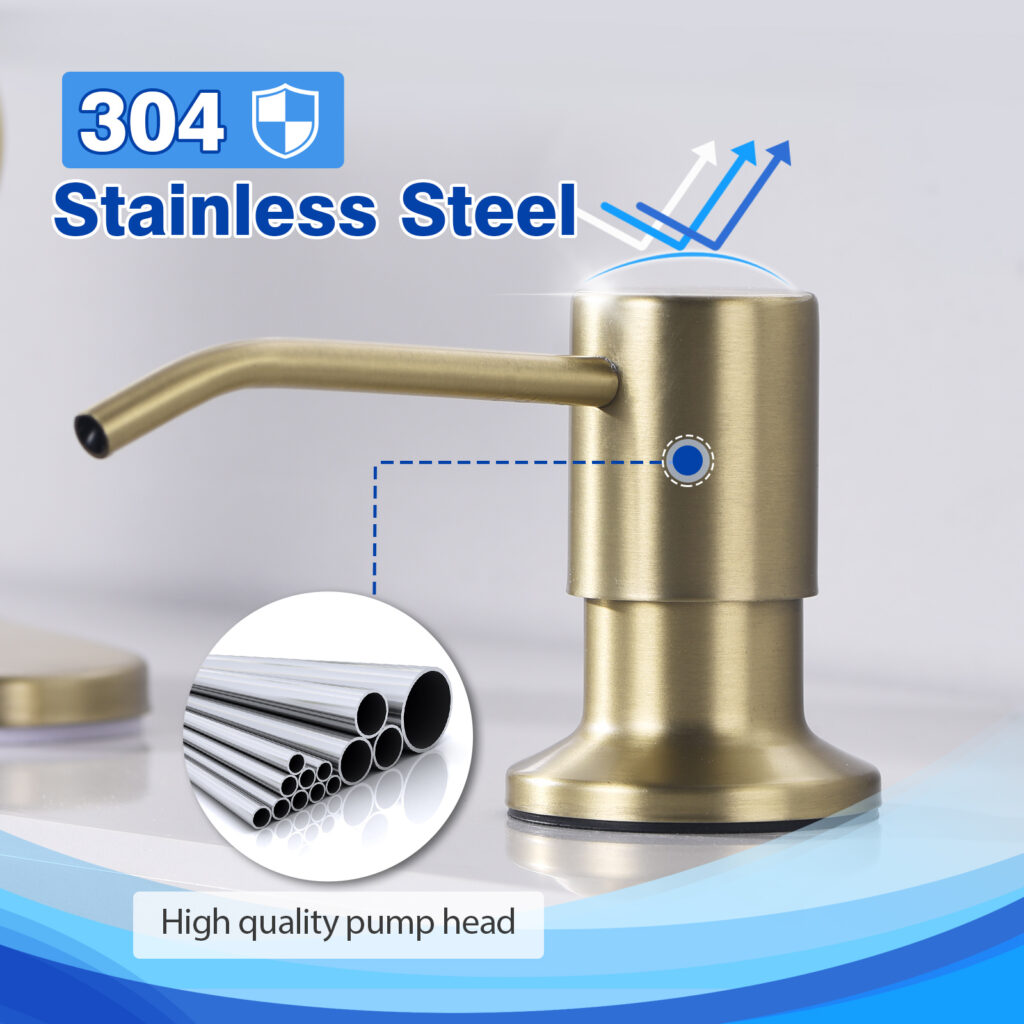 Gold Soap Dispenser for Kitchen Sink, WEWE Brushed Gold Soap Dispenser