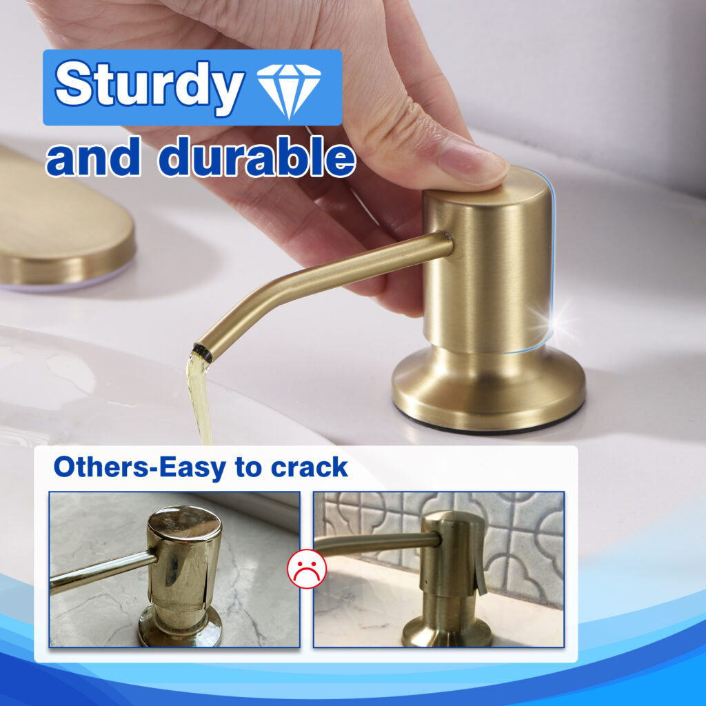 Gold Soap Dispenser for Kitchen Sink, WEWE Brushed Gold Soap Dispenser ...